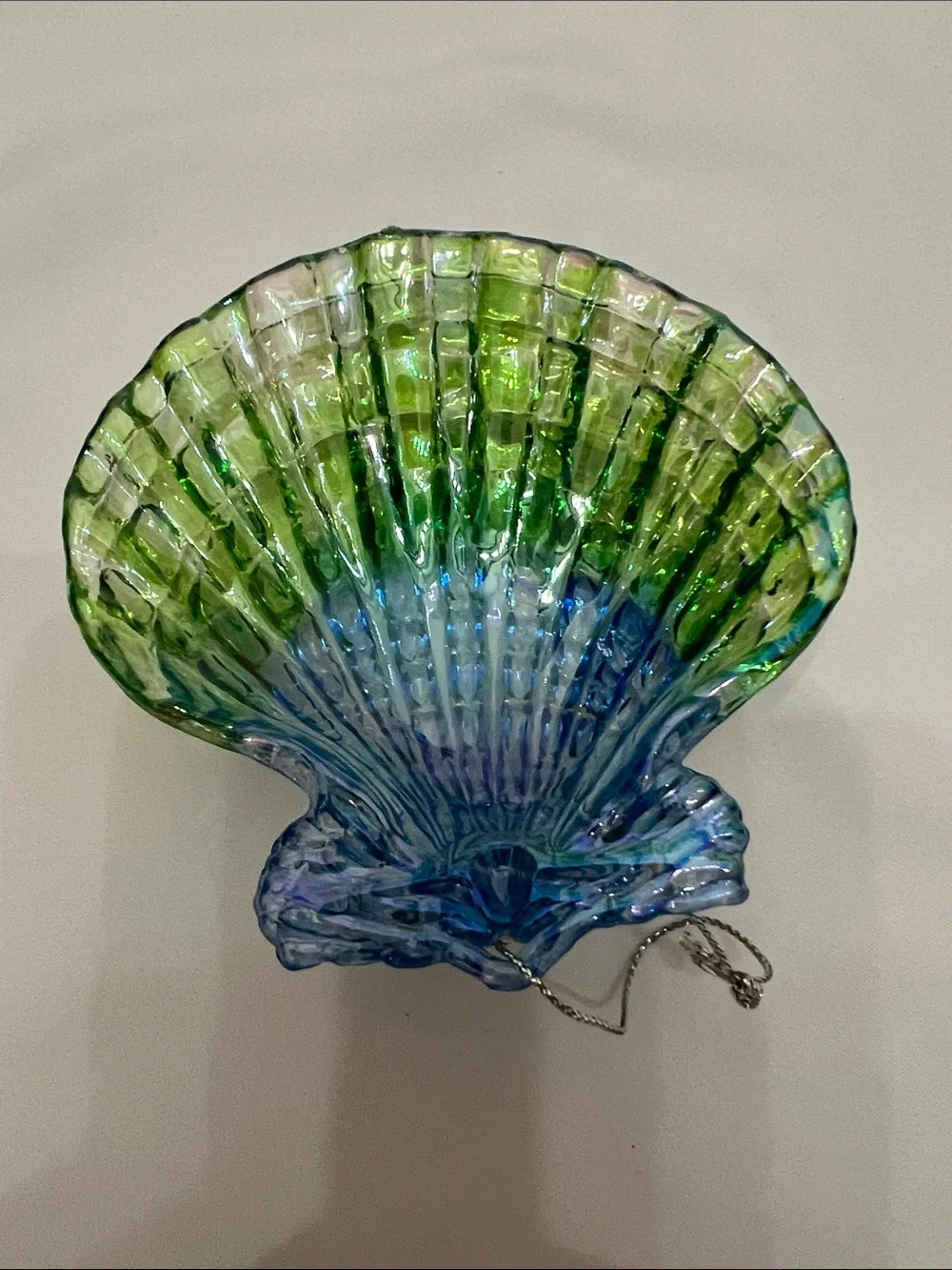 Blue and Green Iridescent Ombré Plastic Scallop Shell Ornament